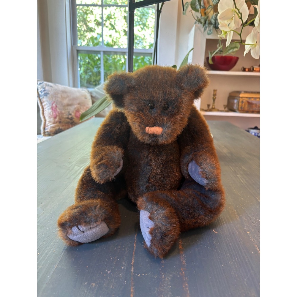 Ty Attic Treasures Sherbert Bear 1999 Brown Blue Faux Fur Jointed Plush Teddy
